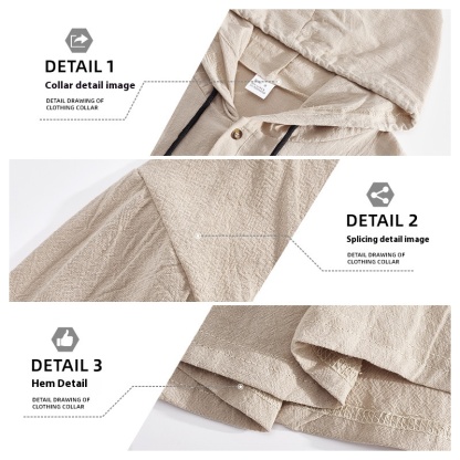 Men's Solid Color Cotton-Linen Hooded T-Shirt