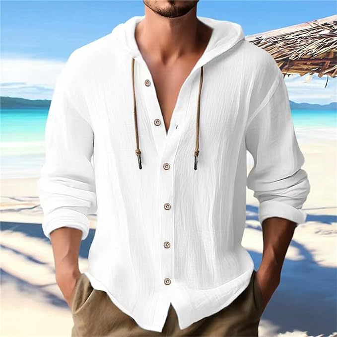 Men's Solid Color Cotton-Linen Hooded T-Shirt