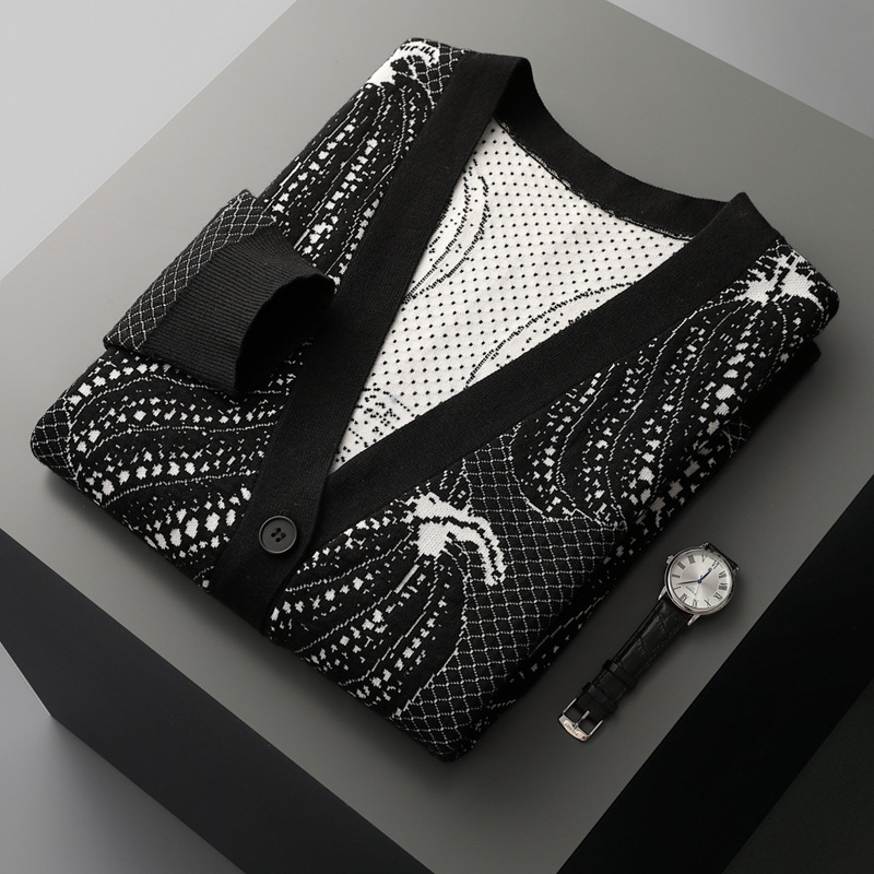 "Men's wool sweater with a 3D pumpkin knit pattern."