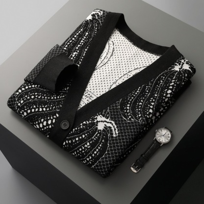 "Men's wool sweater with a 3D pumpkin knit pattern."