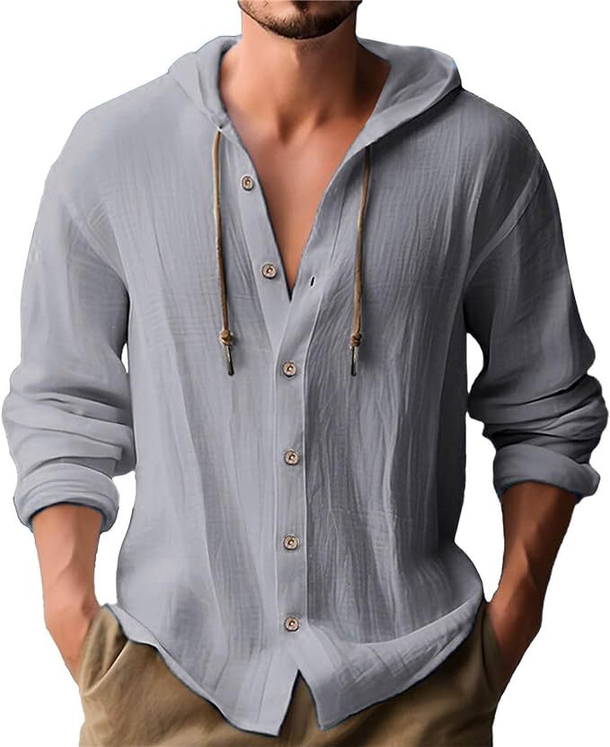 Men's Solid Color Cotton-Linen Hooded T-Shirt
