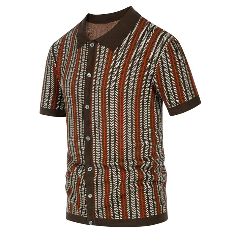  Men's striped jacquard business polo shirt