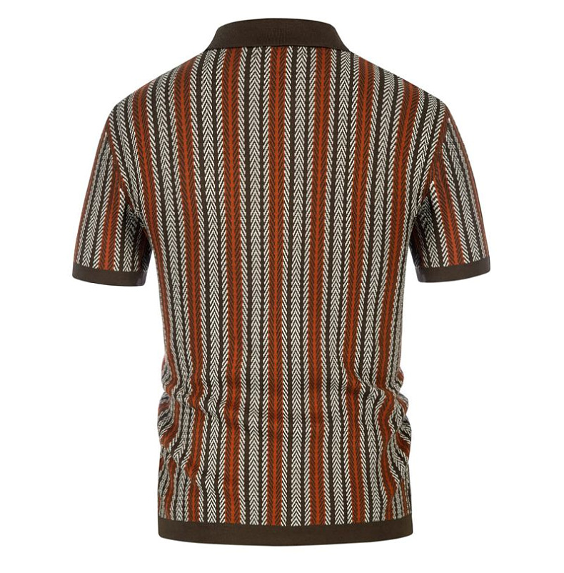  Men's striped jacquard business polo shirt