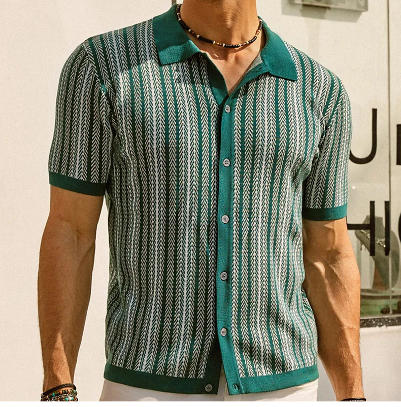  Men's striped jacquard business polo shirt