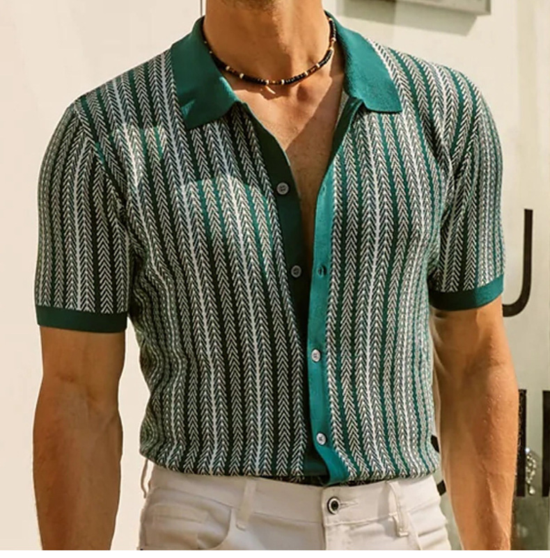  Men's striped jacquard business polo shirt