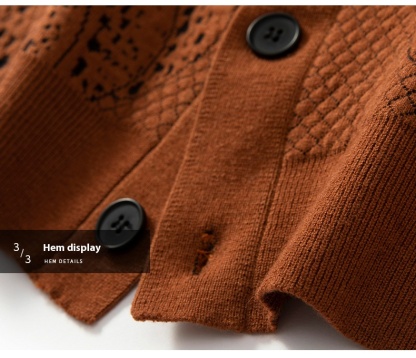 "Men's wool sweater with a 3D pumpkin knit pattern."