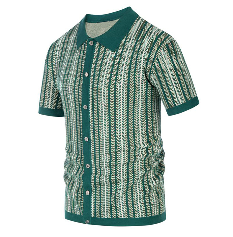  Men's striped jacquard business polo shirt