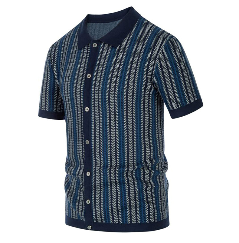  Men's striped jacquard business polo shirt