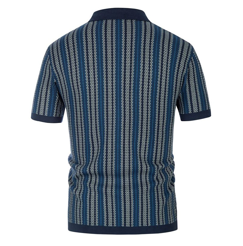  Men's striped jacquard business polo shirt