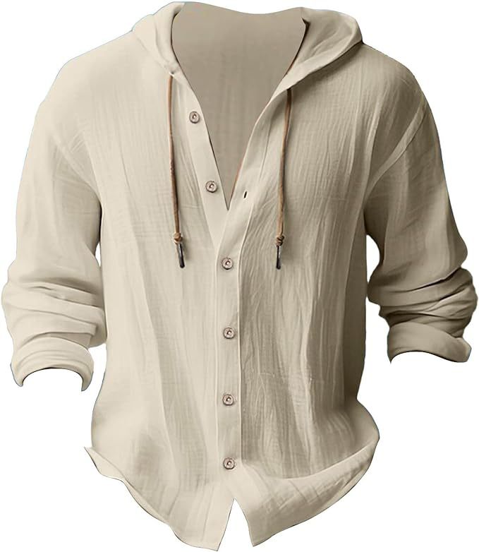 Men's Solid Color Cotton-Linen Hooded T-Shirt
