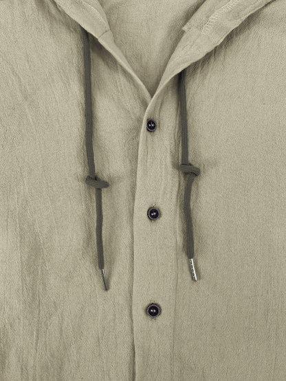 Men's Solid Color Cotton-Linen Hooded T-Shirt