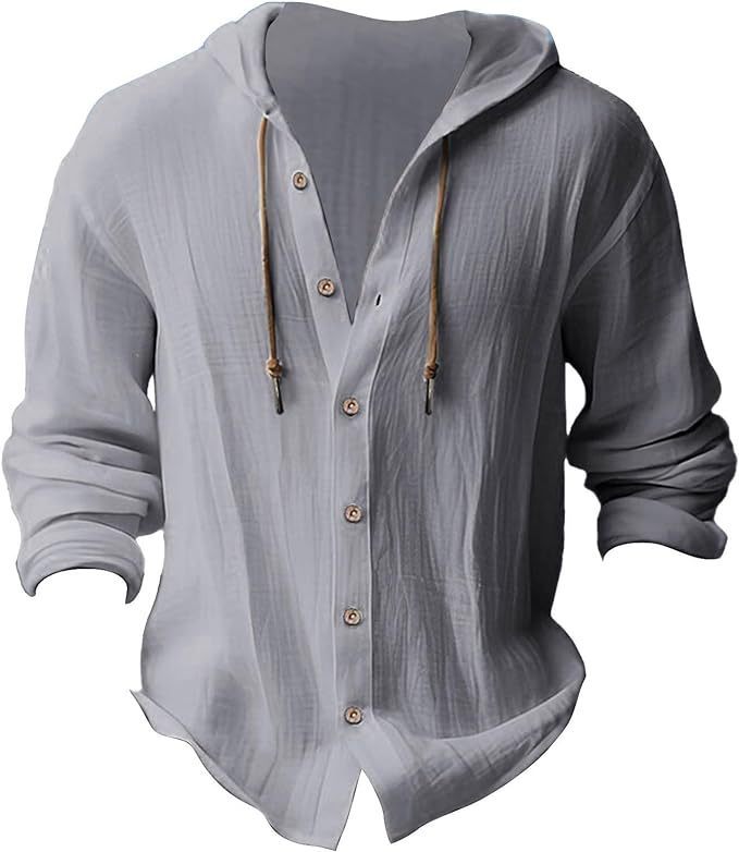Men's Solid Color Cotton-Linen Hooded T-Shirt