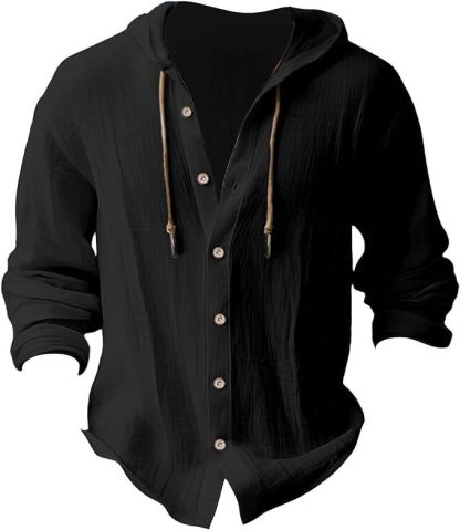 Men's Solid Color Cotton-Linen Hooded T-Shirt