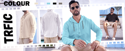 Men's Solid Color Cotton-Linen Hooded T-Shirt