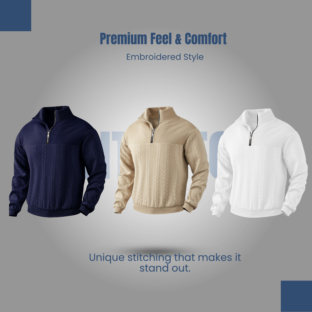 Men’s Half-Zip Pullover with Embroidered Detail