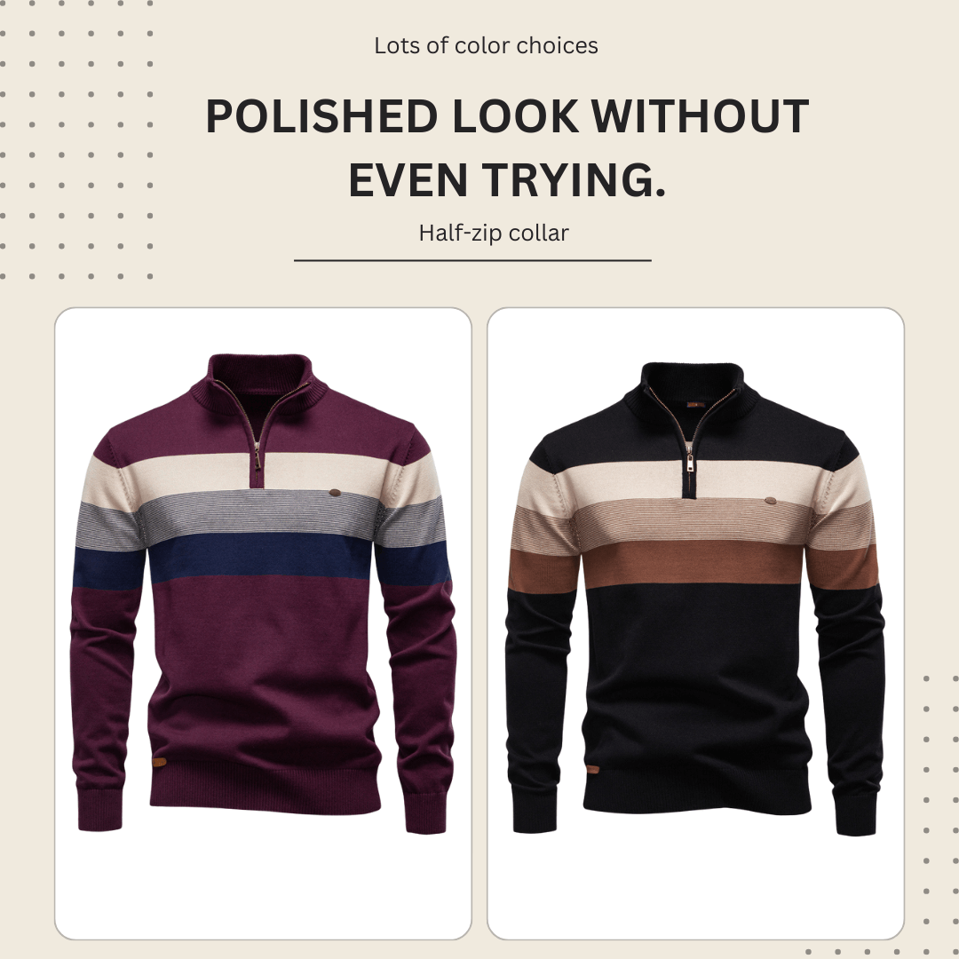 Men’s Half-Zip Stand Collar Knit Sweater