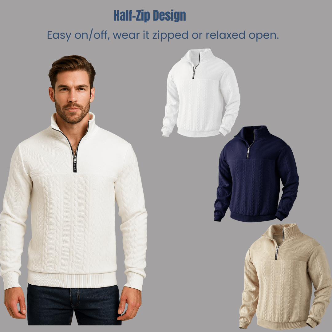 Men’s Half-Zip Pullover with Embroidered Detail
