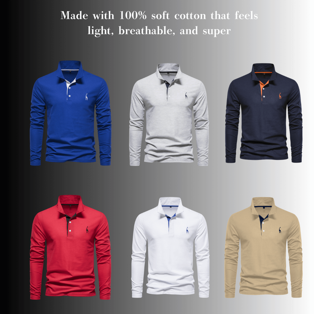 "Men's 100% Cotton Long Sleeve Polo"