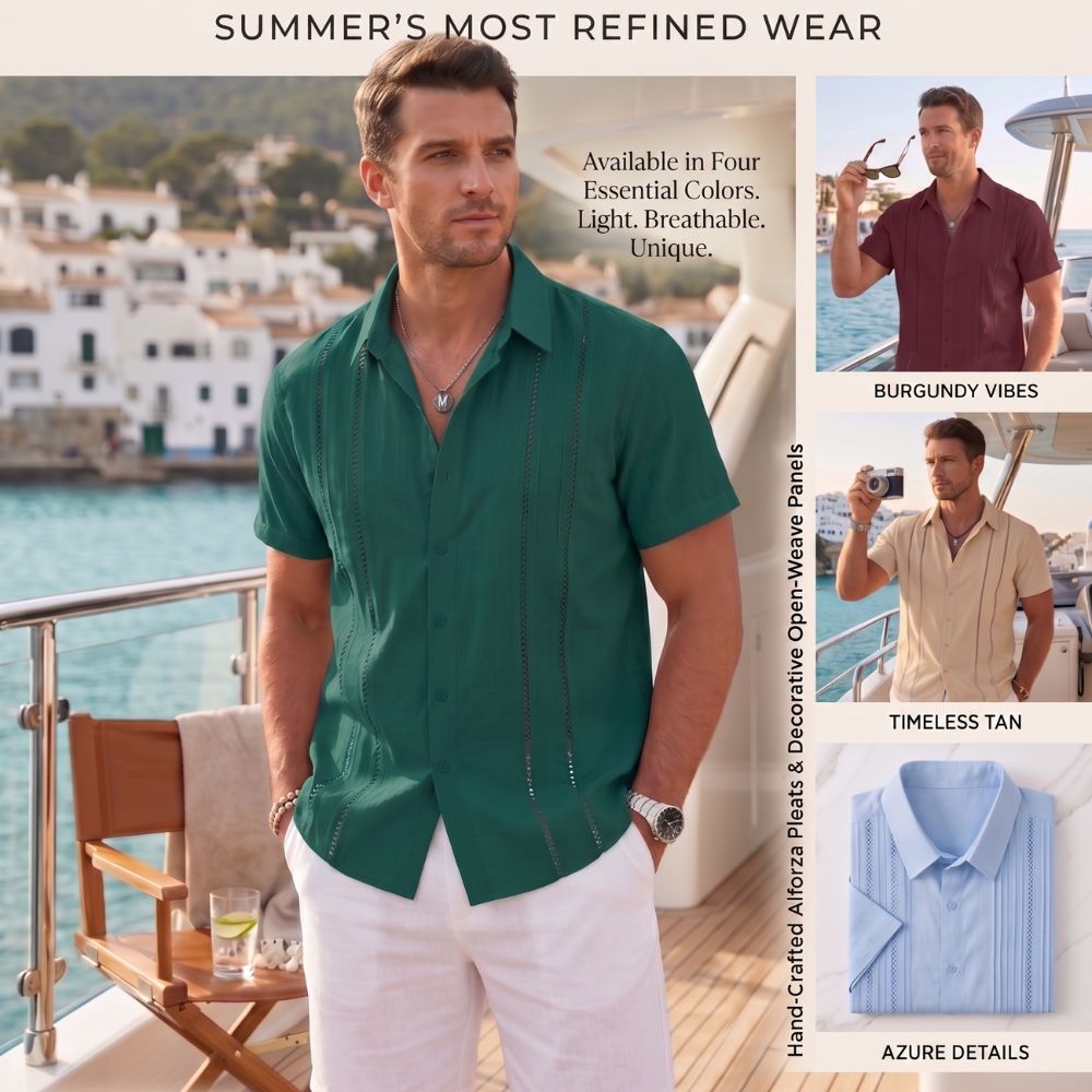 MUKAIHUO™ Luxury Guayabera Cuban Shirt - Breathable Linen Blend Vintage Summer Shirt