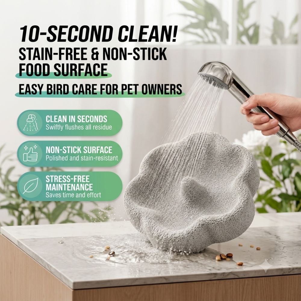 Natural Lava Stone Bird Feeder Bowl – 2-in-1 Beak & Claw Trimming Food Dish