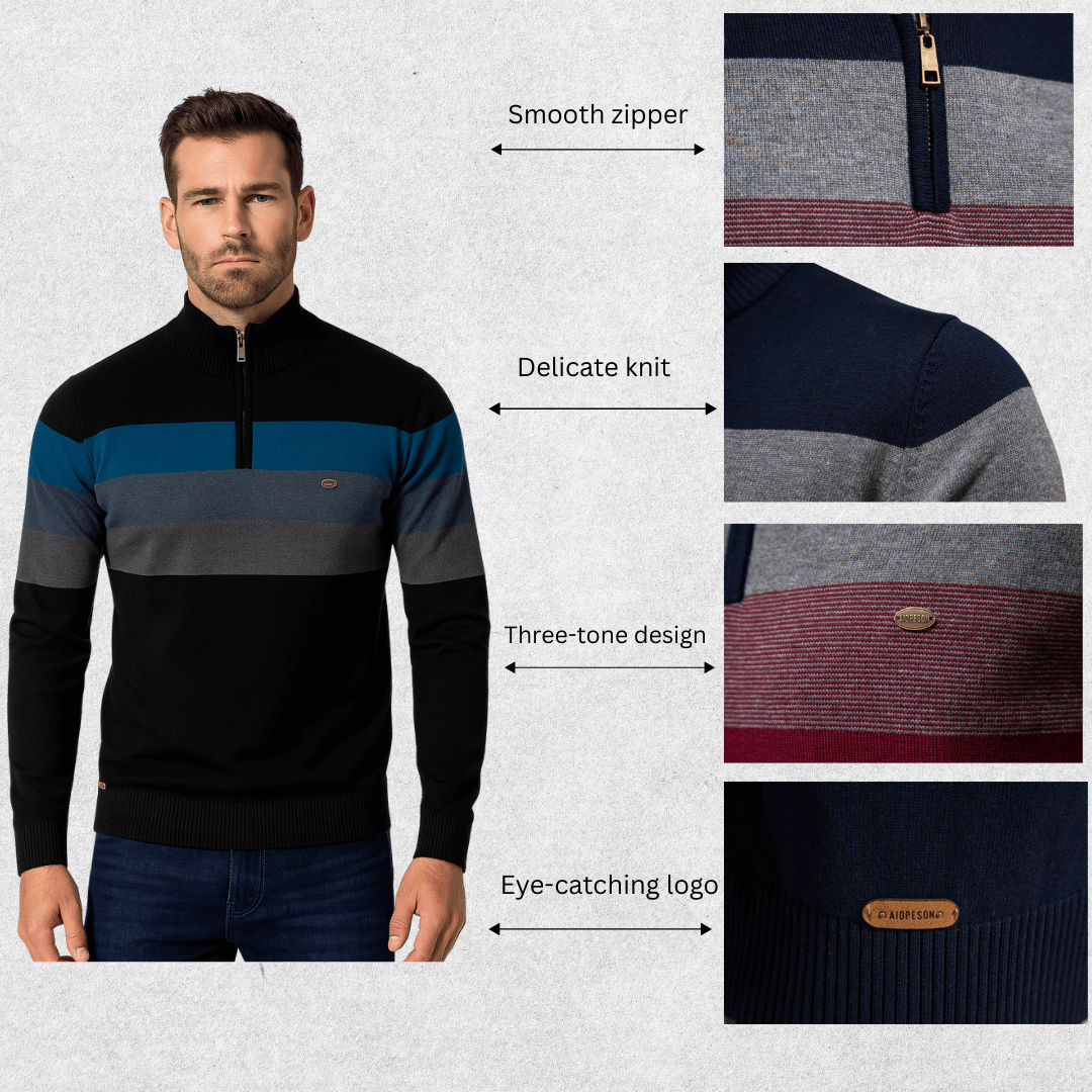 Men’s Half-Zip Stand Collar Knit Sweater