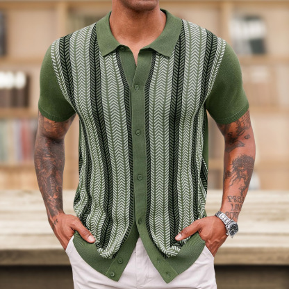 Vintage Striped Cuban Shirt for Men – Summer Knit Edition