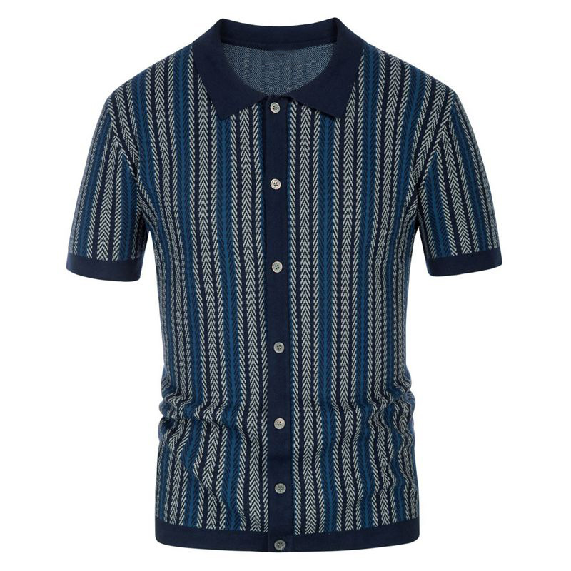  Men's striped jacquard business polo shirt