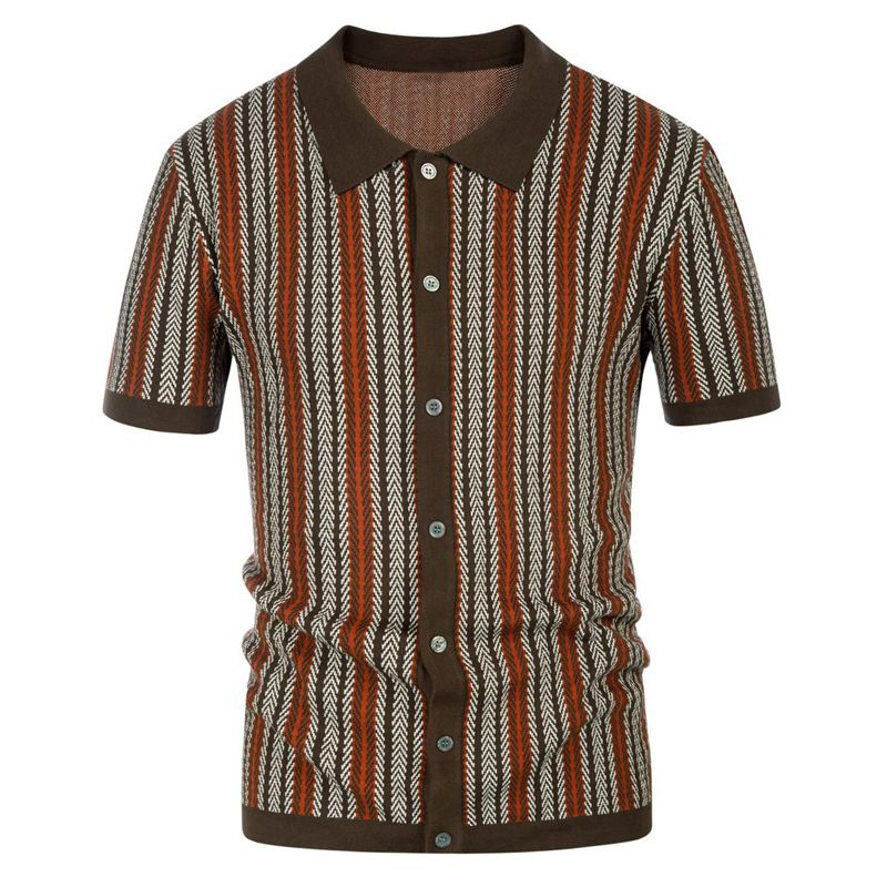  Men's striped jacquard business polo shirt