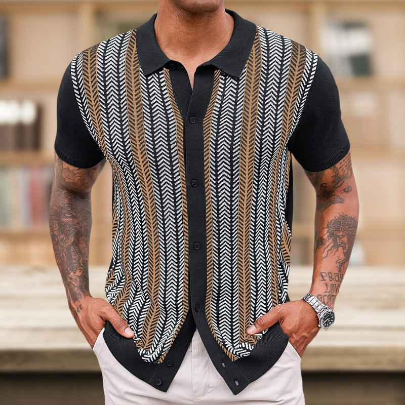 Vintage Striped Cuban Shirt for Men – Summer Knit Edition