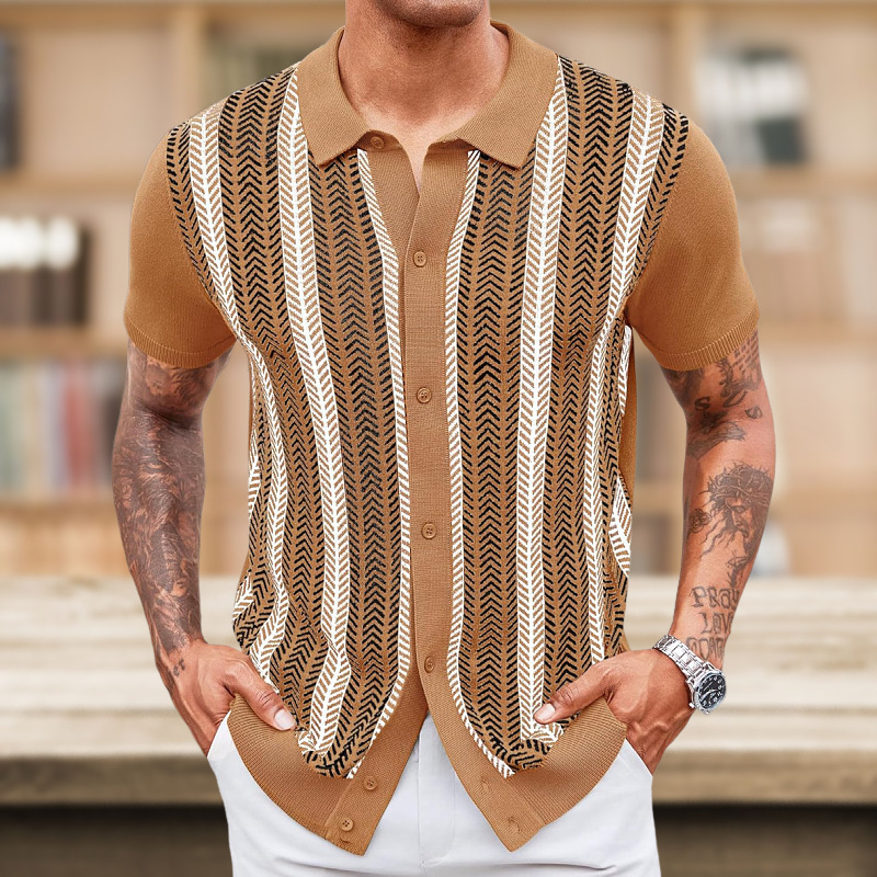 Vintage Striped Cuban Shirt for Men – Summer Knit Edition