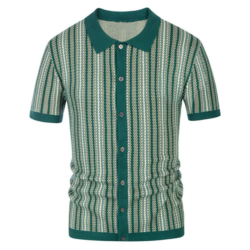  Men's striped jacquard business polo shirt