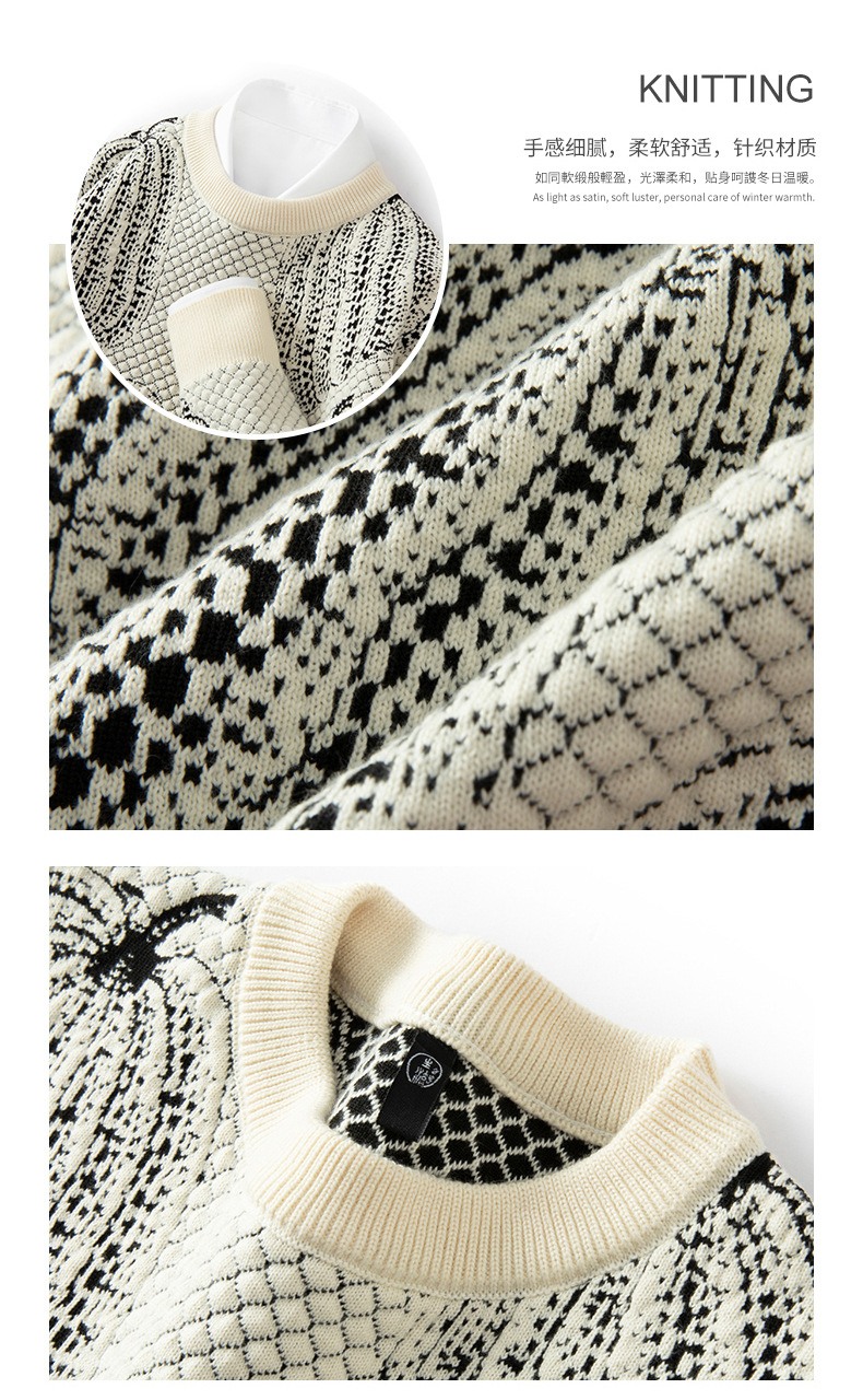 "Men's wool sweater with a 3D pumpkin knit pattern."