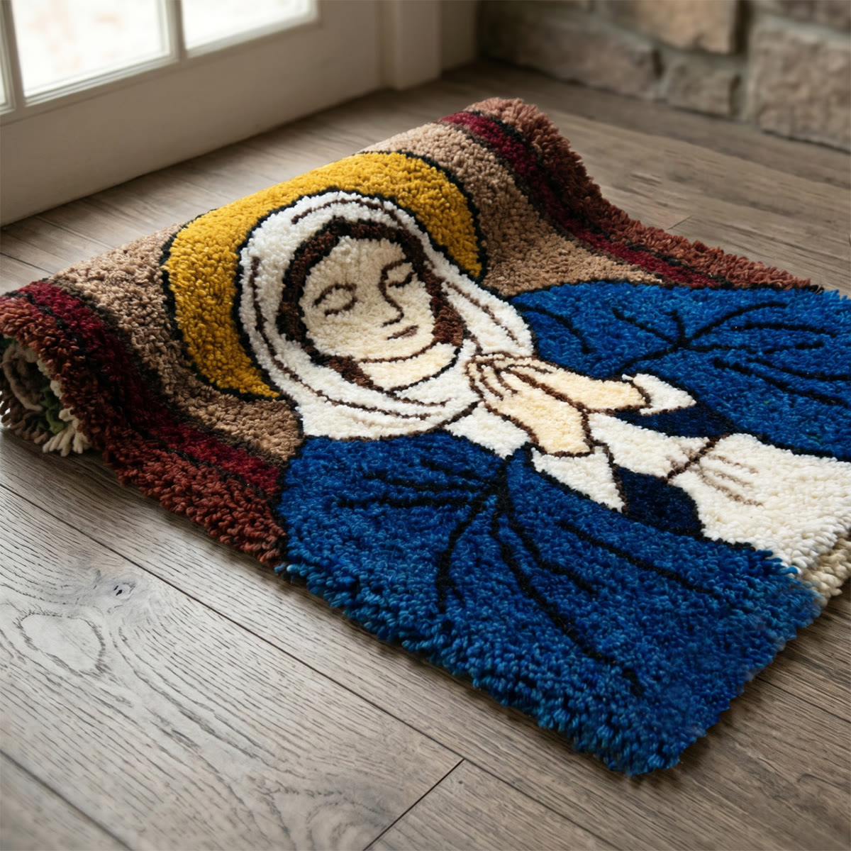 Rubbyoo Knüpfteppich-Set – Betende Jungfrau Maria | Handgefertigtes spirituelles Geschenk | Schlafzimmerteppich - image 7