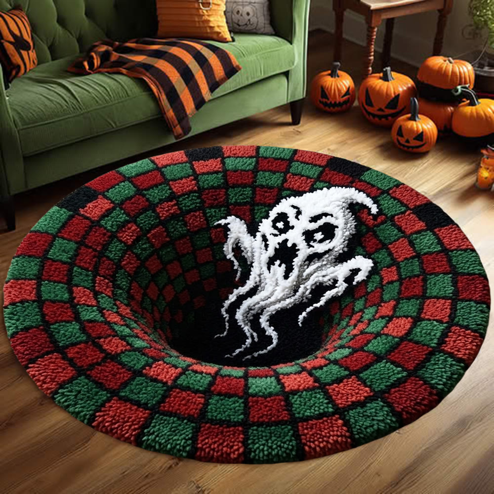 Rubbyoo Knüpfteppich-Set – Gruseliges Geisterloch | 3D-Halloween-Wirbelillusionsteppich | Bodenloser Gruben-Bodendekoration - image 4