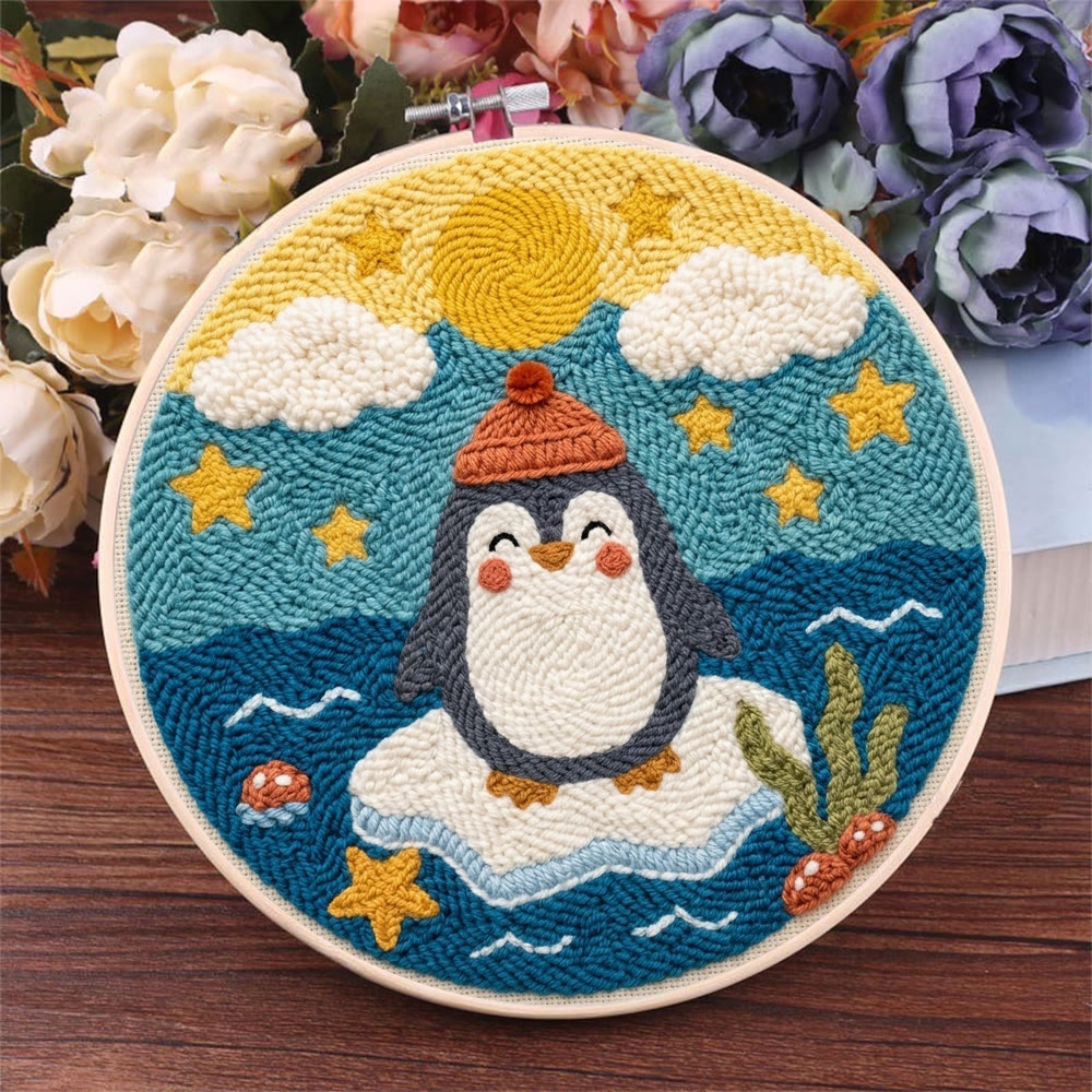 Pinguin auf dem Eis – Punch-Needle-Set – Nähset für Einsteiger für Kinder | Niedliches Pinguin- und Inselmuster - image 8