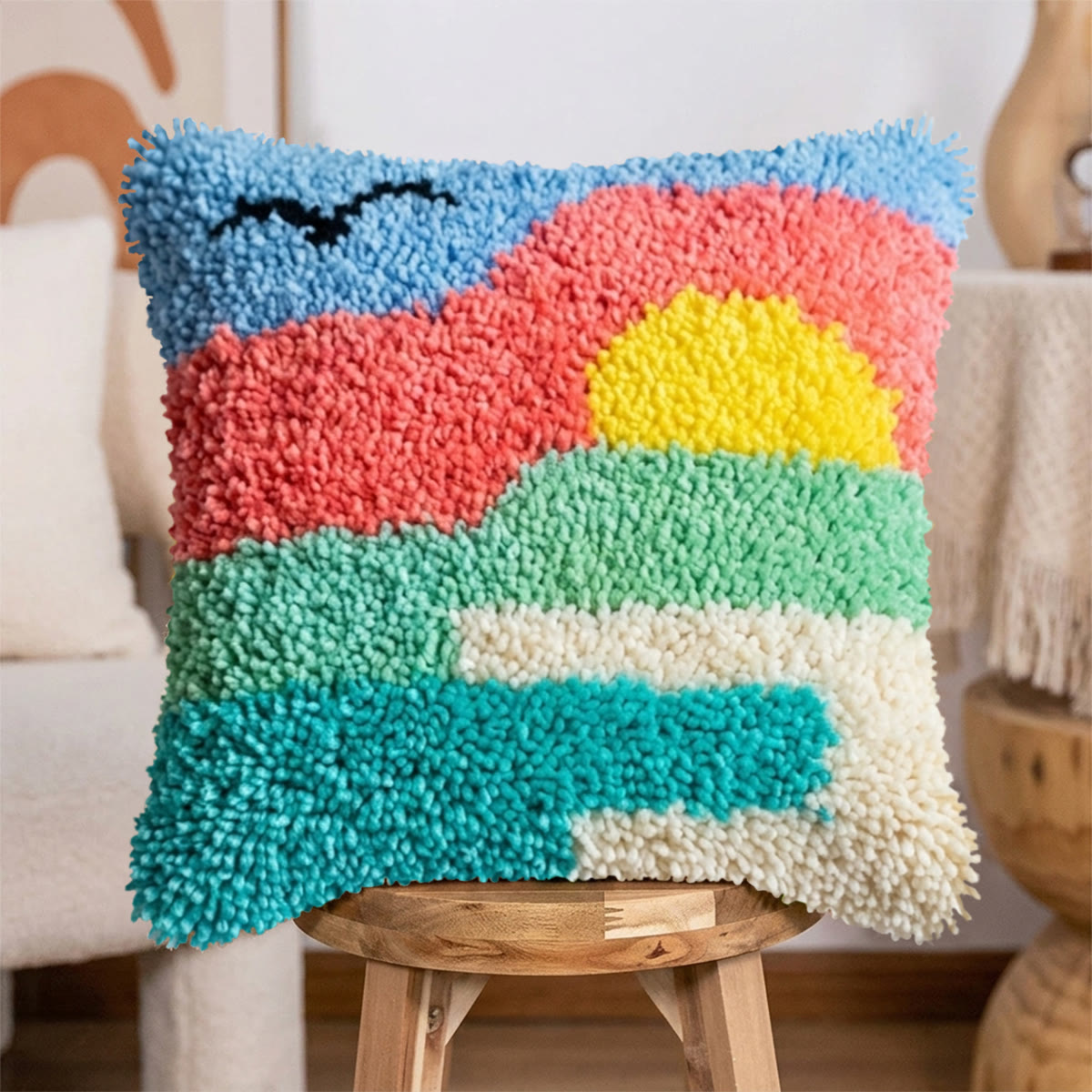 Rubbyoo Knüpfkissen-Set – Lebendiger Sonnenuntergang | Farbenfrohe Sofadekoration | Besonderes Geschenk für Bastler - image 6
