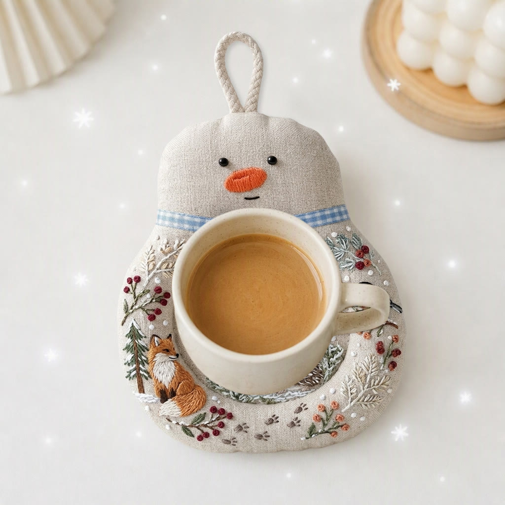 Rubbyoo Schneemann-Untersetzer-Stickset – Waldtier-Party | Handgemachter Becheruntersetzer für Kinder | Gemütliches Weihnachtsgeschenk - image 9