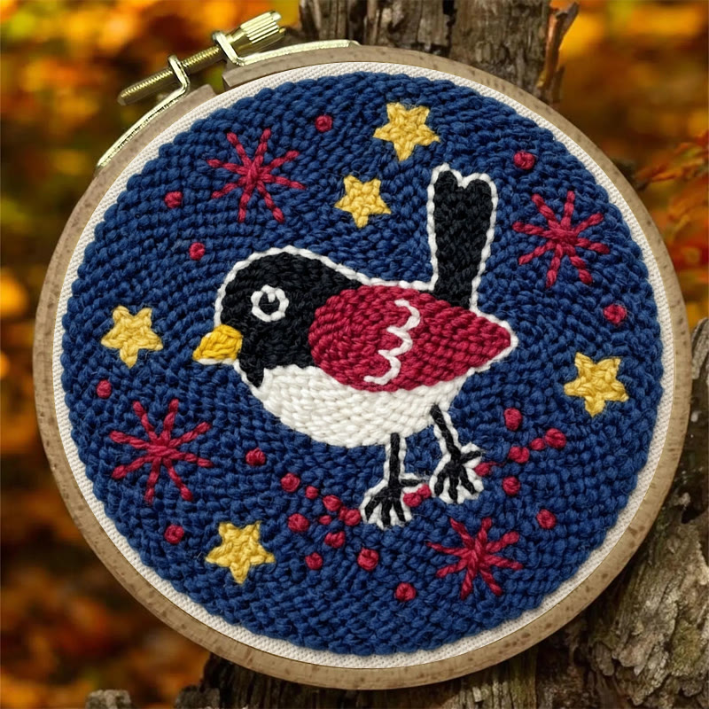 Sternennacht-Rotkehlchen-Punch-Needle-Set – Anfängerfreundliches DIY-Bastelset | Wunderschöne Stickrahmen-Kunst mit Vogelmotiv - image 3