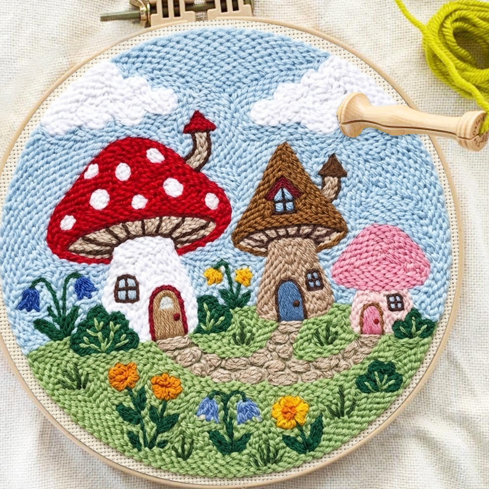 Punch-Needle-Set „Pilzhaus-Paradies“ – Märchenhaftes Muster | Perfektes Nähset als Geschenk für Sie - image 5