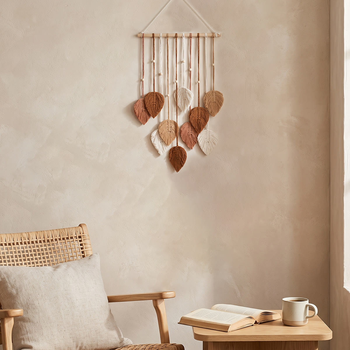 Rubbyoo Boho-Blatt-Wandbehang – Handgewebte Wandkunst | Minimalistische Küstenresort-Dekoration - image 4