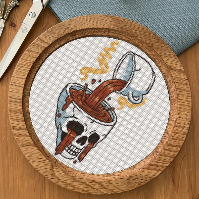 Kreuzstich-Set – Kaffeeschädel | Gruseliges Halloween-Handwerk | Einfaches Stickkunstwerk - image 8
