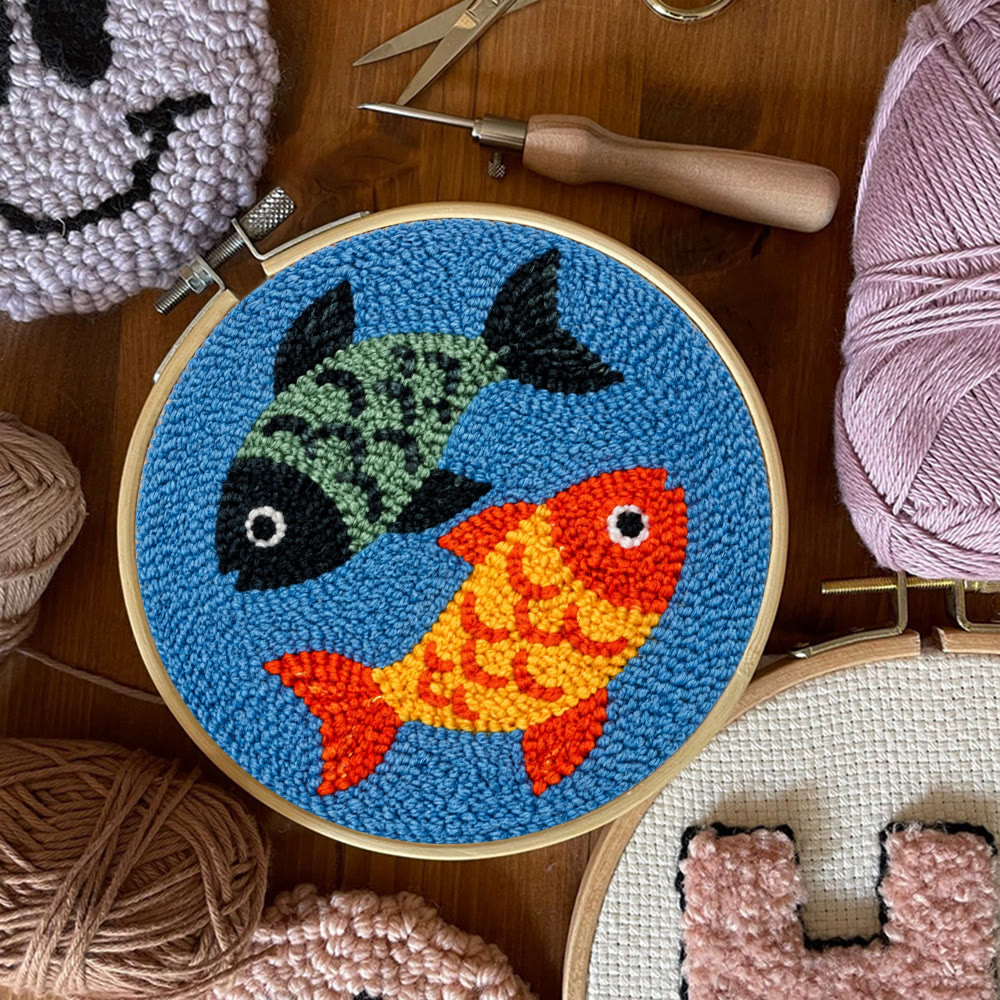 Doppeltes Goldfisch-Punch-Needle-Set – Ozean-inspiriertes Fischmotiv | Handgemachtes Geschenk für Bastelliebhaber - image 8