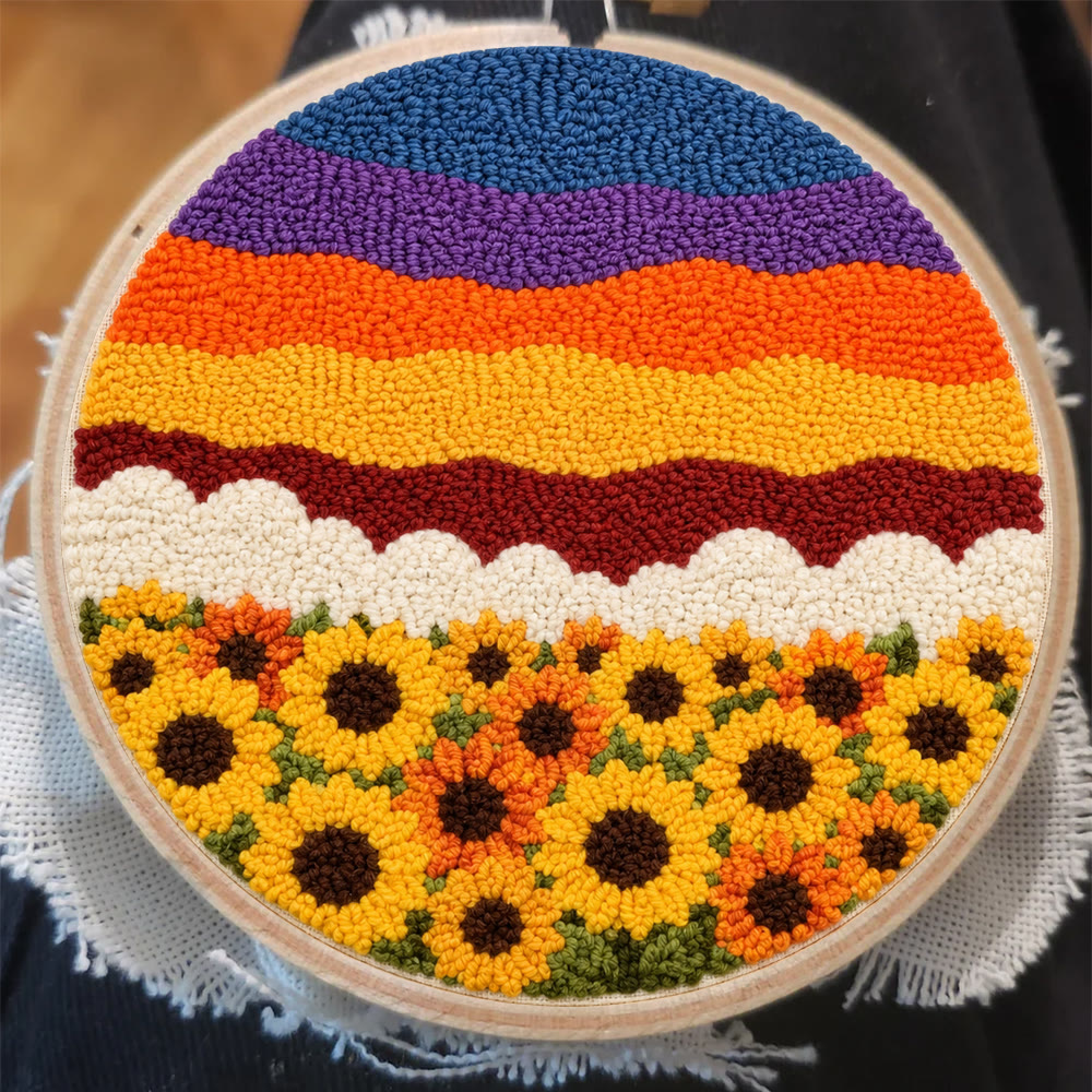 Sonnenblumenfeld im Sonnenuntergang – Punch-Needle-Set – Warme, florale Farben | Gemütliche Dekoration - image 4