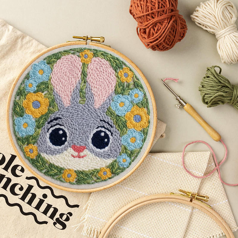 Blumenkranz-Hasen-Punch-Needle-Set – Bezauberndes DIY | Herzerwärmende Geschenkidee - image 10