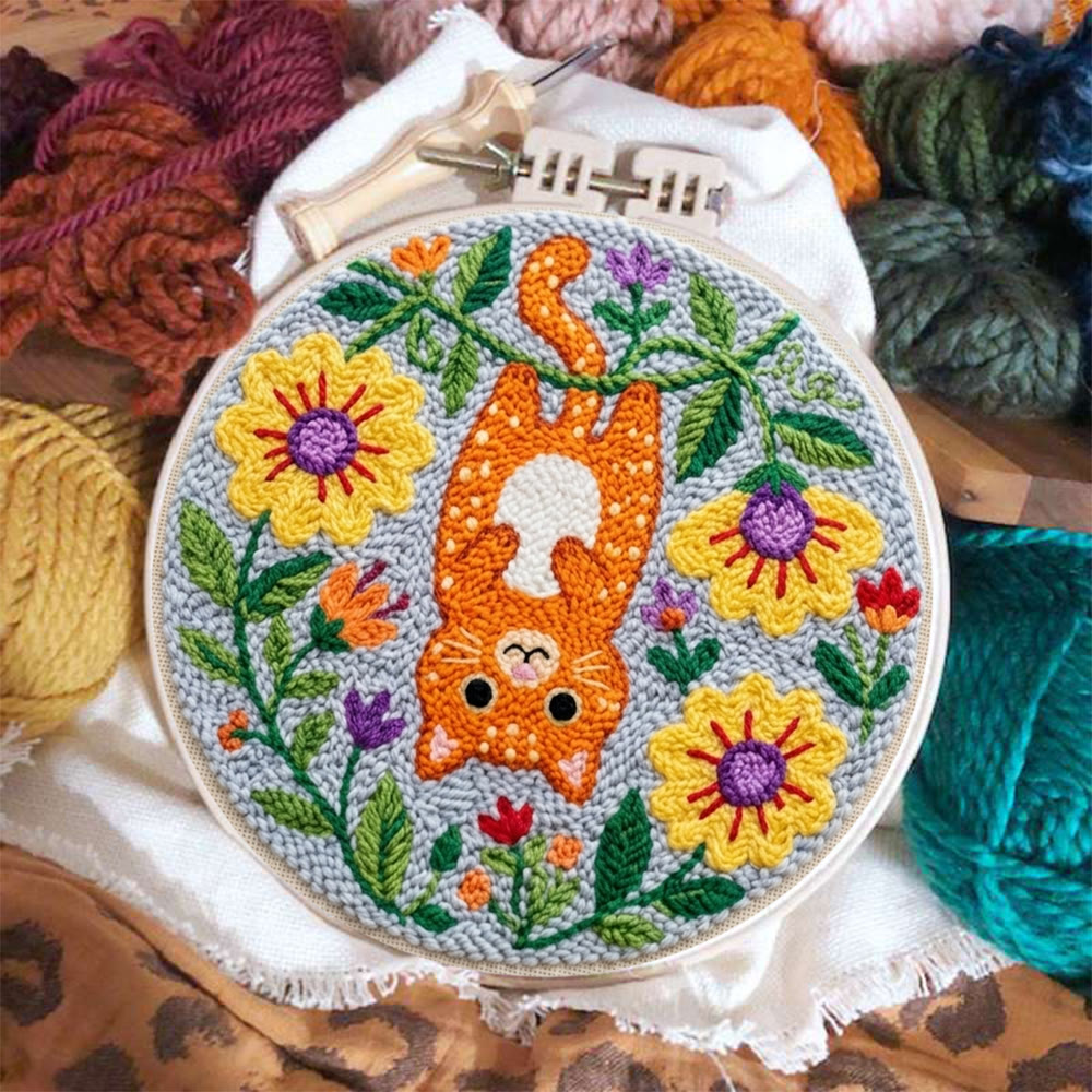 Naughty Cat Punch Needle Kit - Adorable Animal Art | Diy Wall Hanging  - image 5