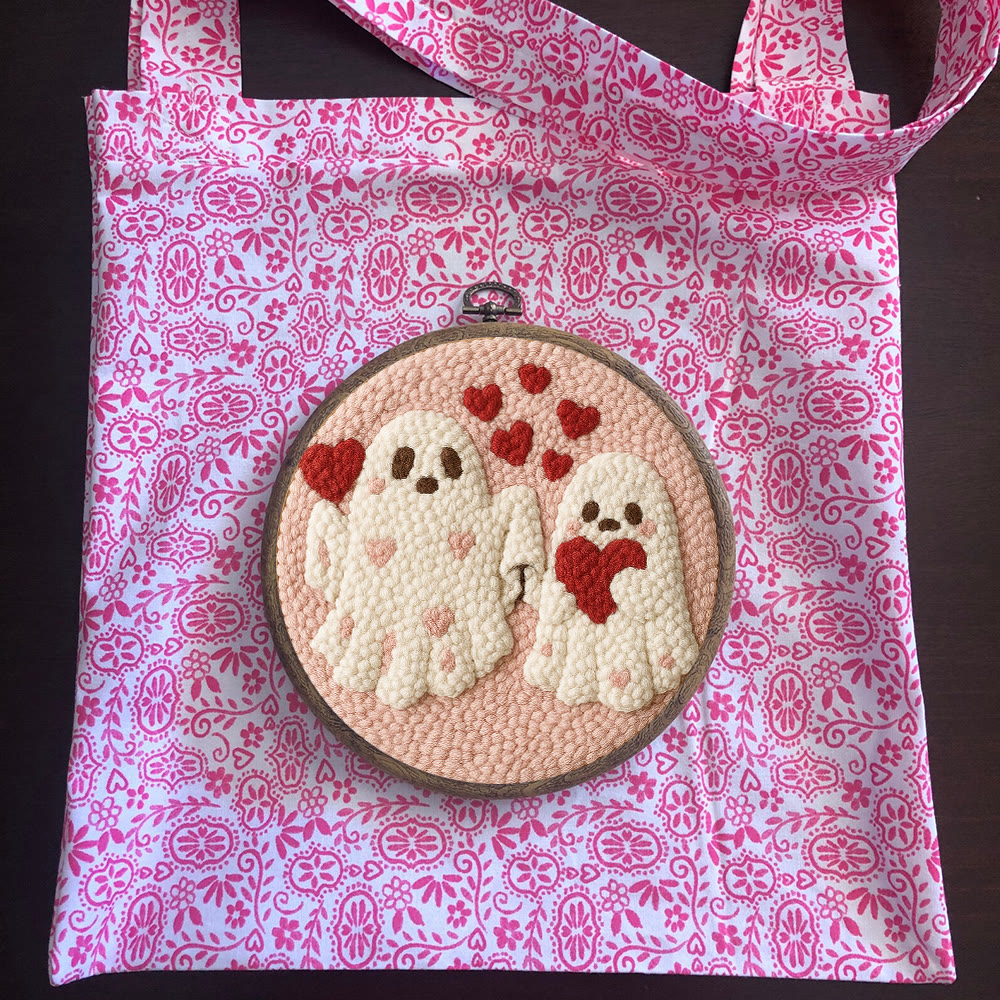 Snuggly Heart Ghost Pair Punch Needle Kit – Anfängerfreundliches DIY-Bastelprojekt | Herzliches Geschenkidee - image 11