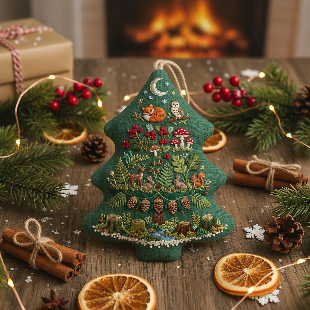 Rubbyoo Stickset in Baumform – Fantasiewald im Mondschein | Weihnachtliches Bastelgeschenk für Naturliebhaber | Winterliche Waldtier-Dekoration - image 8