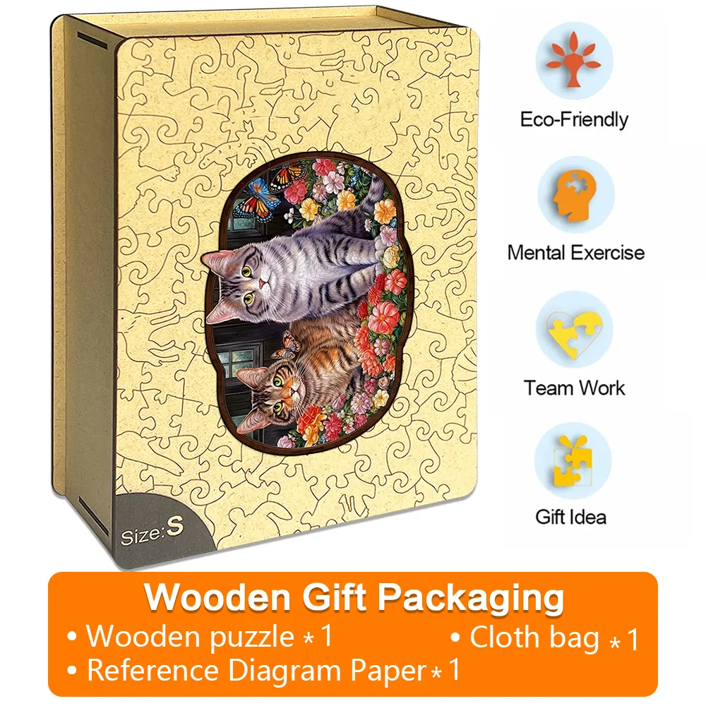 Blumen Katze - Holzpuzzle - A2 - Geschenkverpackung aus Holz - image 6