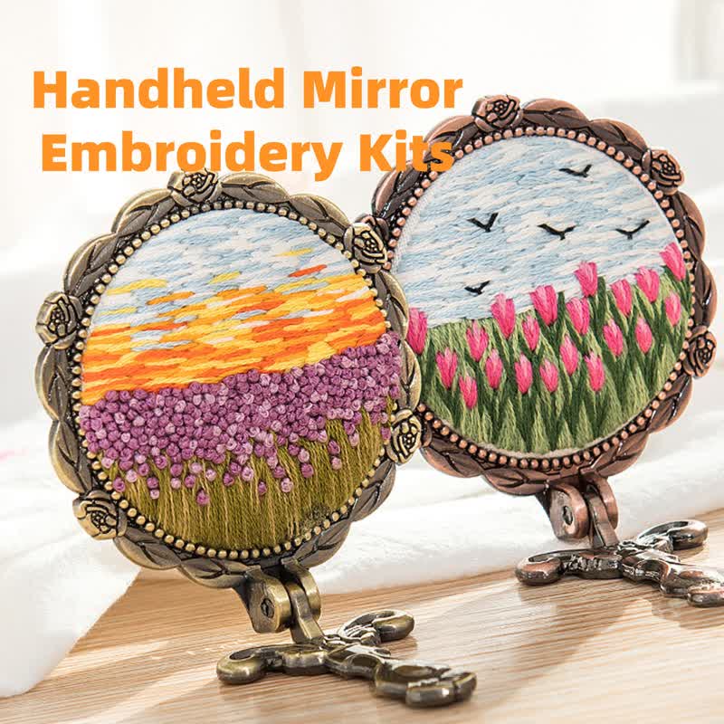 Nadelset Handspiegel | Blumenbestickter Kompaktspiegel | Tolles Geschenk für Ihre Liebsten - image 1
