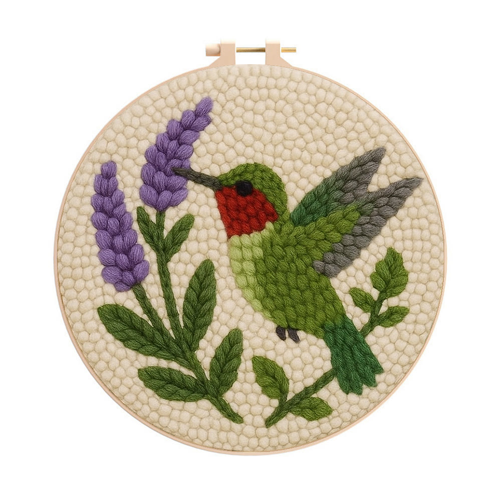 Lavendel-Kolibri-Punch-Needle-Set – Schönes Vogel-Handwerk | Geschenk für Vogelliebhaber - 20 cm x 20 cm - image 1